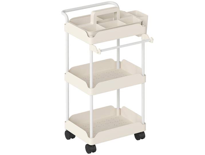 Homcom Küchenwagen Metall Kunststoff Weiß, 42x76x42.5 cm, Esszimmer, Servierwagen