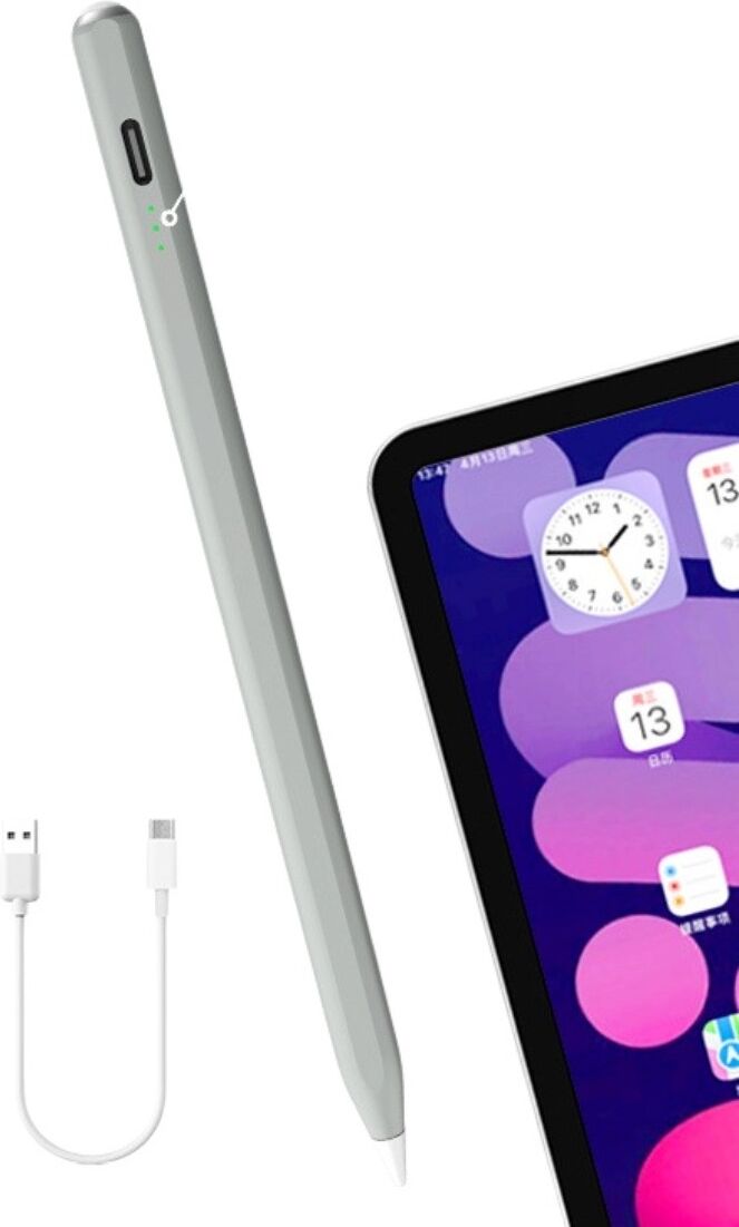 INF Magnetischer Touch-Stift, kompatibel mit Apple iPad (2018 und später) — 15-min Type-C Schnellladung, 3-LED Akkustand, Grau