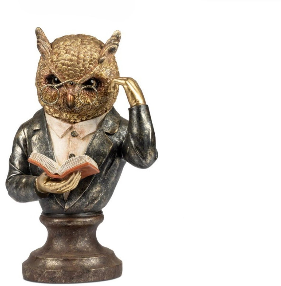 MMDeco Handgeschilderde Lezende Uil Buste - Polyresin Decoratie - Hoogte: 36 cm