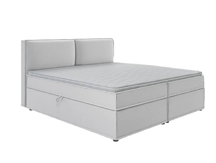 Lit boxspring 200x200 avec rangements, microfibre argenté