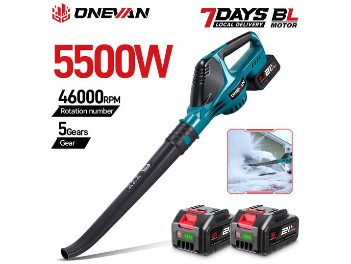 Souffleur d'air électrique sans fil ONEVAN 5500W, sans balais, pour souffler les feuilles et nettoyer le jardin, outil puissant compatible avec les batteries Makita.