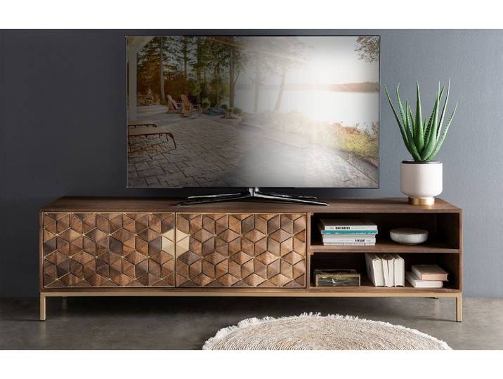 TV Board 190x50cm 'Assuan' Mango & Metall goldfarbig WZ-0462