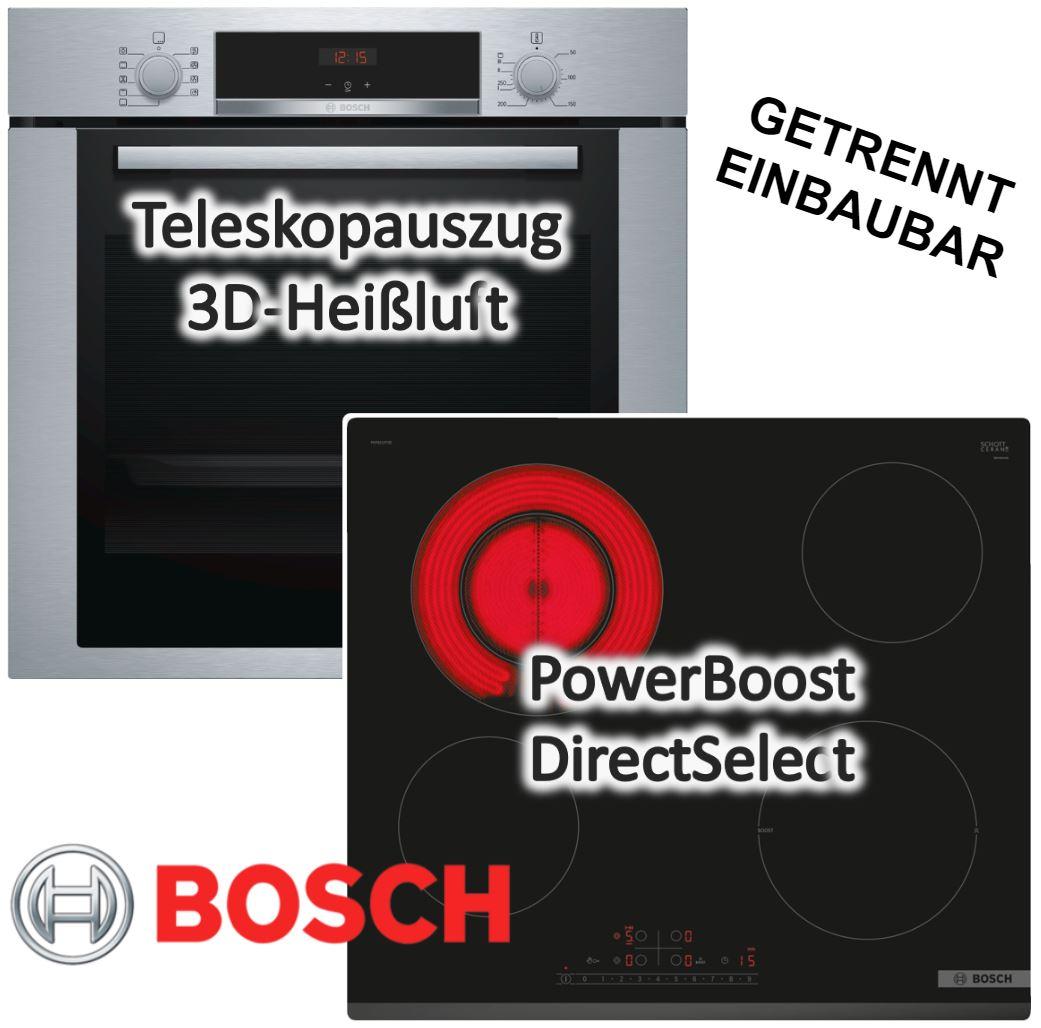 HERDSET Bosch Einbaubackofen + Glaskeramikkochfeld autark 60cm 1-fach Teleskopführung