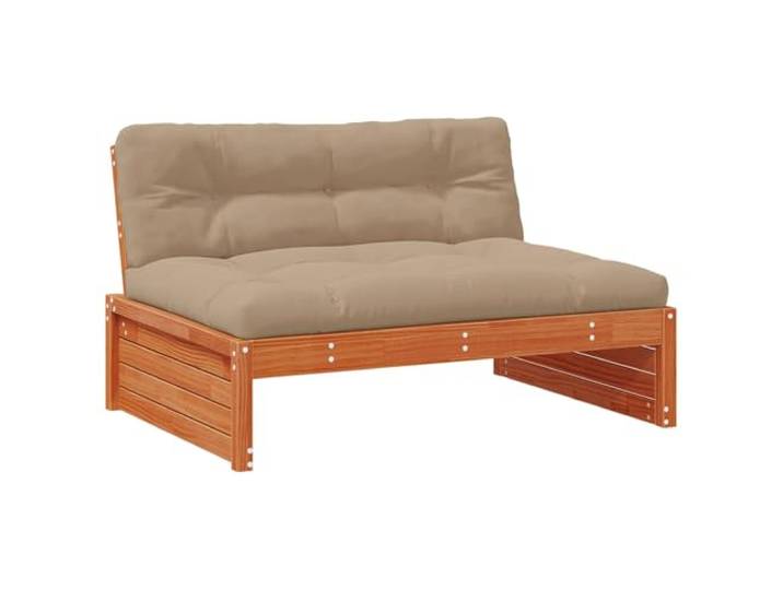 Coespram Garten Mittelsofa 2-Sitzer Massivholz Kiefer Wachsbraun Modulares Loungesofa mit weichen Schaumstoffkissen in Taupe für Terrasse, Balkon und Garten. Belastbar bis 220 kg.