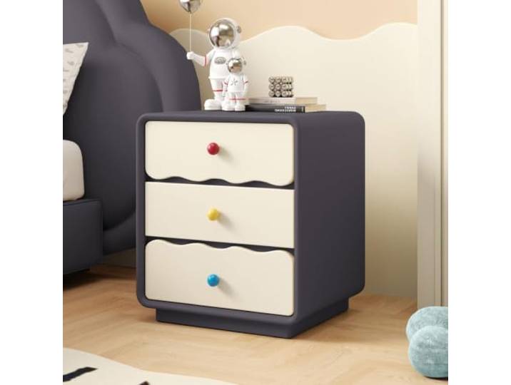 Rosa 3 Schubladen Kleiner Nachttisch Moderner Beistelltisch Holz Kugelförmige Tischbeine Aufbewahrungsmöbel Für Schlafzimmer und Studentenwohnheime(Dark Gray,50cm/20in)