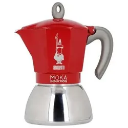 Bialetti Moka Induktion 6 Tassen, Espressokocher, Silber, Rot