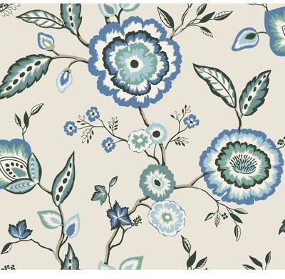 Inspired by Color Dahlia Blooms Blue & White Wallpaper