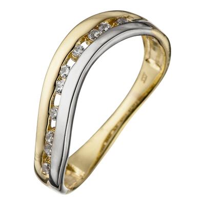 Goldring JOBO Gr. 54, gold (gelbgold 333), Fingerringe, Damen, 54, Gelbgold 333 Weißgold 333, Gelbgold 333, Weißgold 333, Goldring, 333 Gold bicolor mit 10 Zirkonia