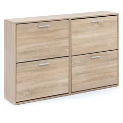 Schuhschrank `Nidda` Holz: Zeitloses Design, große Ablagefläche, 4 Klapptüren, 8 Schuhablagen, einfacher Aufbau. Beige, 120x24x81 cm | Kadima Design