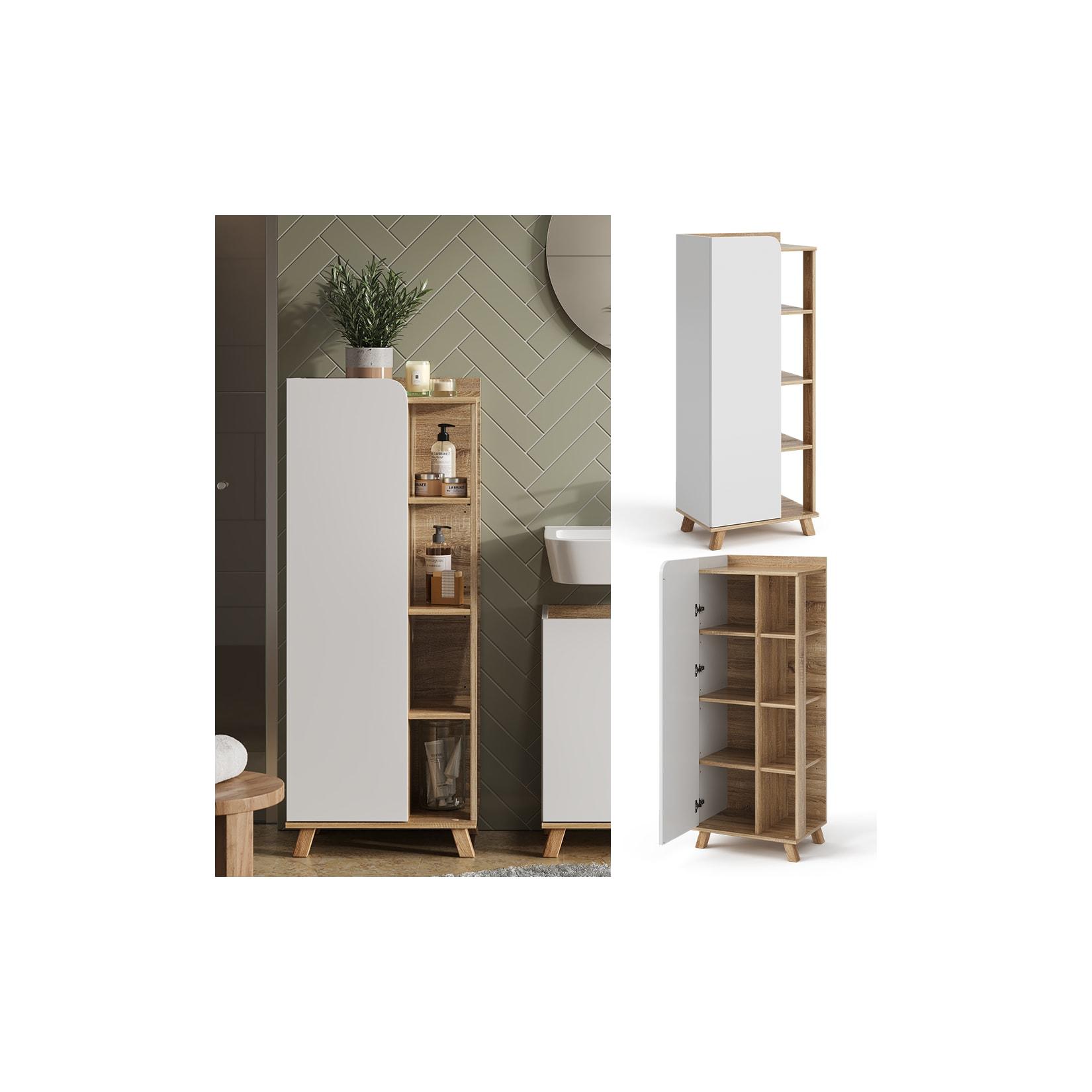 Vicco Midischrank Karen 50 x 128 cm, Sonoma Weiß, Badschrank, schmal, Badezimmer, modern