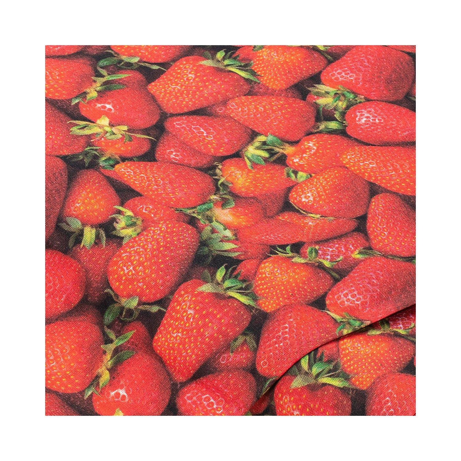 Baumwollstoff-Digitaldruck "Erdbeeren", Serie Ria, rot-color