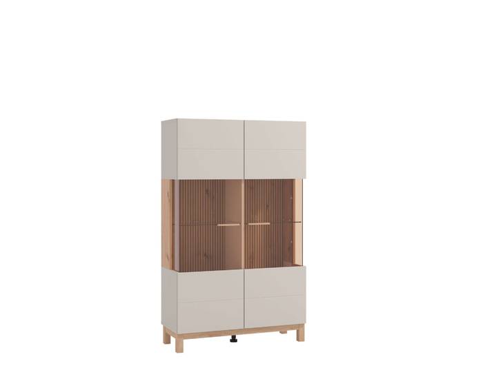 Highboard HOME AFFAIRE Essex, Hochkommode, Vitrine, Glasvitrine, Kombi-Highboard , beige (kaschmir), B:90cm H:146,5cm T:35cm, Holzwerkstoff, Kunststoff, MDF, Metall, Sideboards, Highboard, Modernes Highboard in Kaschmir mit Glasfront & Lamellen-Optik