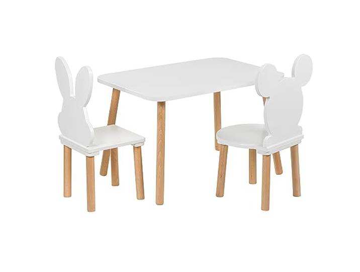 PlayPals Furniture Kindertisch mit 2 Stühlen - Kinder Tisch Stuhl Set aus Holz, 50x 70 cm- natürliche Sitzmöbel für Kinder ab 2,3,4,5,6,7 Jahre- Kinderstuhl-Set