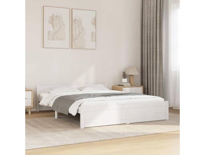Massives Kiefernholz Modernes Design Stabiler Holzrahmen 140x190 cm Weiß Massivholzbett Weiß 140x190 cm Bettgestell mit Kopfteil Kiefernholz Lattenrost Stabil Schlafzimmer Modern