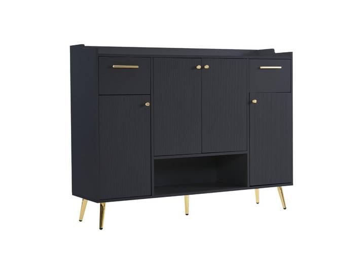 Urban Meuble Sideboard 2 Schubladen, 4 Türen, Metallfüße Modernes Design, Viel Stauraum, Schwarz, Rechteckig, 130x100x37 cm, Kleinmöbel, Kommoden, Sideboards