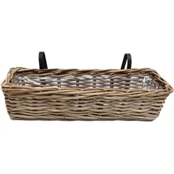 Rattan-Balkon-Pflanzgefäß – 60 x 18 x 16 cm – Balkonkorb – hängender Balkon-Pflanzgefäß – Balkon-Gartenzubehör – braun