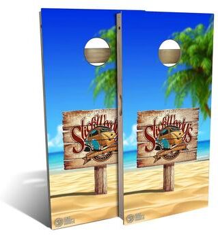 Skip's Garage Beach Sign Outdoor Cornhole Board Set