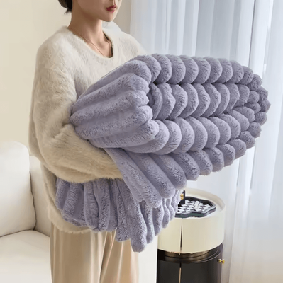 Inspire Curations Faux Rabbit Fur Plush Nap Blanket purple 200 230cm