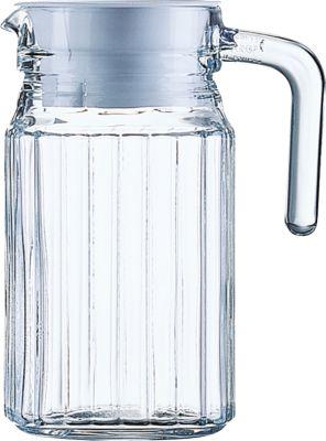 Arcoroc QUADRO Krug 0,5 L, Glas mit weißem Kunststoffdeckel, 157 x 85 mm, platzsparend für Kühlschranktür