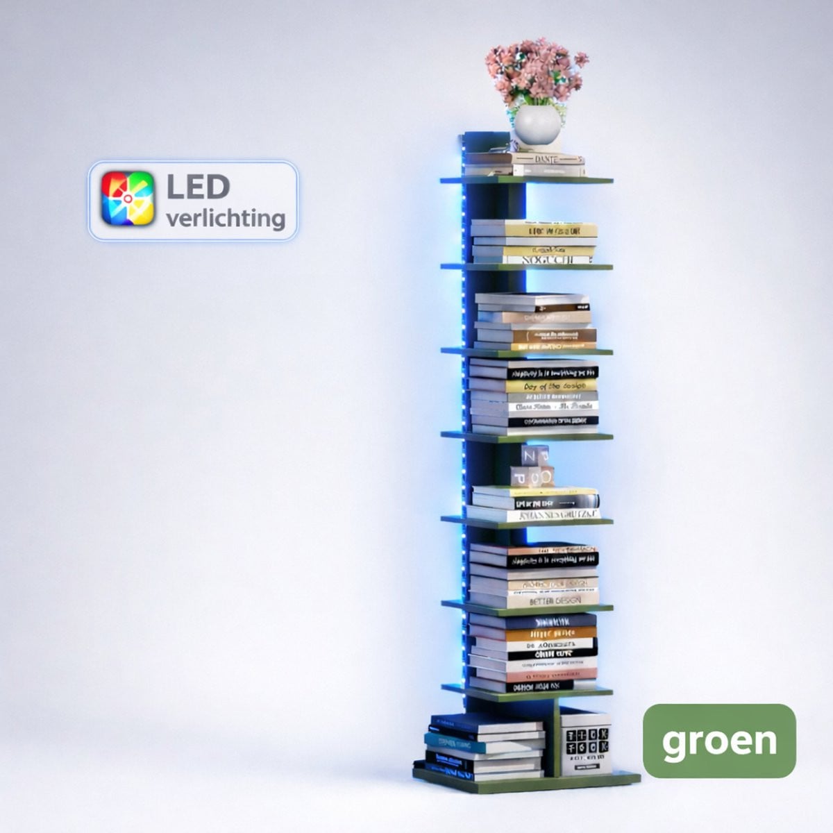 Signature Home Boekenkast Hoekrek met LED-verlichting - Olijfgroen