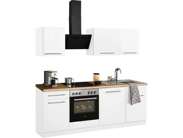 Küchenzeile, Korpus Weiß, Front Beige, 220×60 cm, Kastelleiche Arbeitsplatte, Unna