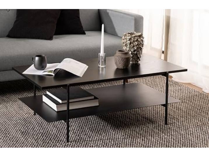 möbelando Couchtisch >Angus< in schwarz, MDF, Stahl - 115x40x60cm (BxHxT)