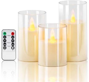 Inspired Living 3 Piece LED Flameless Candle Set With Remote Control And Realistic Flickering Candles For Home Decor a