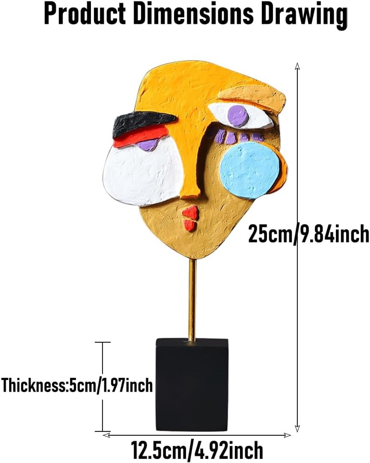 Abstracte kunstsculptuur met gekleurd gezicht voor op tafel, moderne decoratie, 25 cm