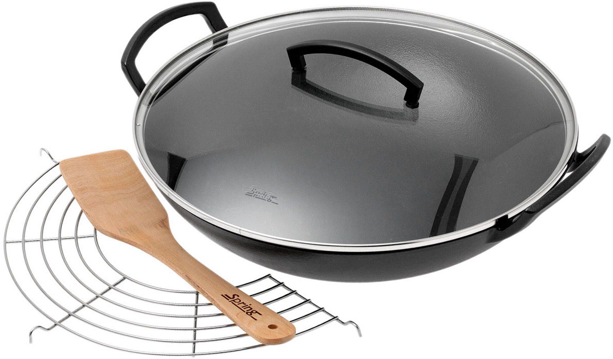 Spring padella wok in ghisa con coperchio in vetro 35 cm, 4,0L