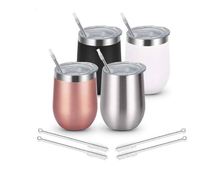 LuxusKollektion Weinglas Weinbecher Edelstahl doppelwandig 4er Set Mehrfarbig, Metall