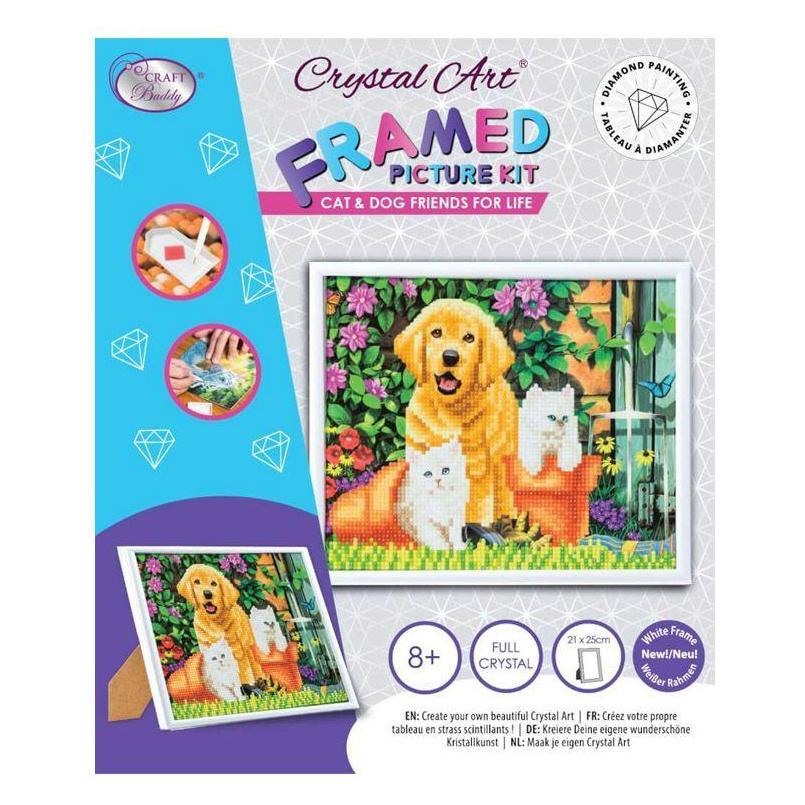 Craft Buddy Katze & Hund: Freunde fürs Leben, 21x25cm Bild mit Rahmen Crystal Art (CAM-11)