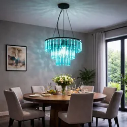 Kronleuchter Glaskristalle Hängelampe Kristall Pendelleuchte Esszimmerleuchte, rauch klar, Fernbedienung dimmbar, 3x RGB LED 8,5W 806Lm warmweiß, DxH 40x120 cm