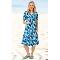 Viskose-Mix-Kleid in Druck blau in Größe 46 von DW-Shop, Blau, 46
