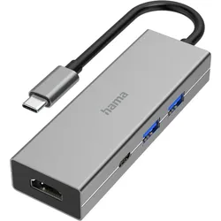 Hama USB-C-Multiport Adapter (USB-C, 4 Ports), Dockingstation + USB Hub, Grau