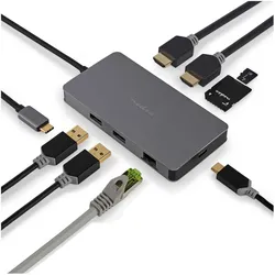 Nedis USB Multi-Port-Adapter USB 3.2 Gen 1 USB-C™ Stecker Micro SD / RJ45 Buchse / SD / USB-C™ (USB-C, 7 Ports), Dockingstation + USB Hub, Schwarz