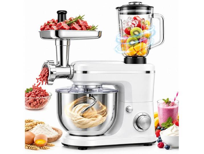 Fofile Küchenmaschine SM210A, 2000 W, 6 l Schüssel, 6L Schüssel, 3-in-1 Mixer, Fleischwolf, 3 Rührwerkzeuge, 4 Scheiben
