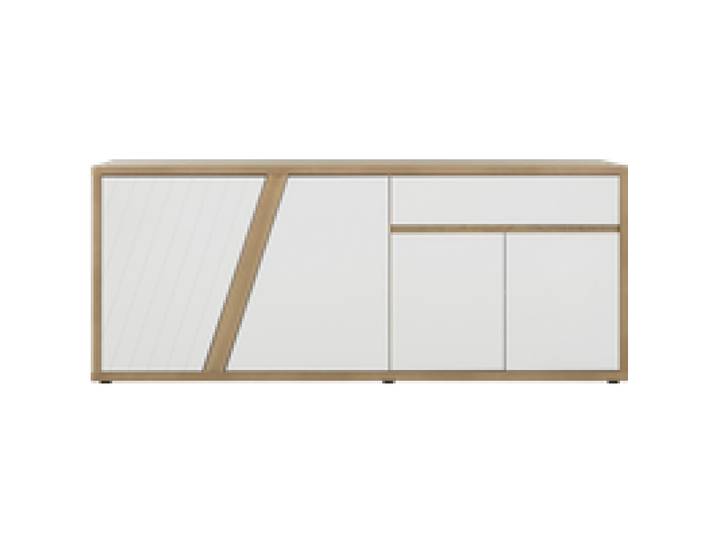 Buffet décor bois et blanc 4 portes 1 tiroir 213 cm Gustave