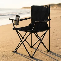 Camping Faltstuhl Schwarz klappbar: Mit Armlehne & Getränkehalter – Kompakt, robust & bequem – Ihr perfekter Begleiter für Outdoor