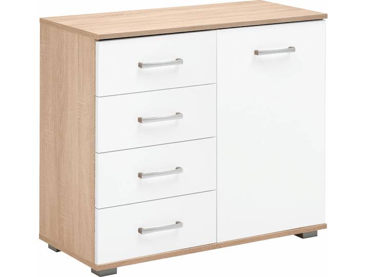 Kombikommode, Holzwerkstoff, Weiß, 82×71×38 cm, 4 Schubladen, Modern, Priess
