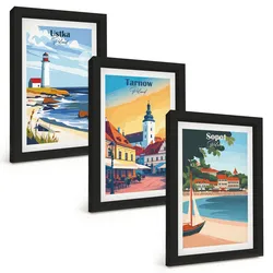 BILDER SET 3er Set - 20x30 cm Schwarzer Rahmen - Stadtansichten Ustka Tarnów Sopot