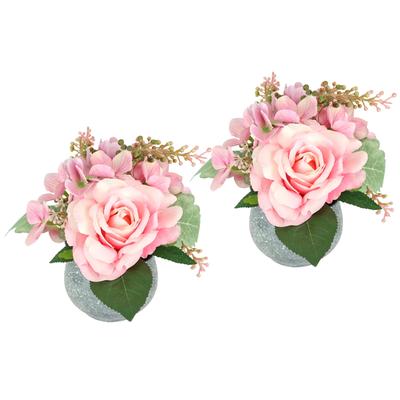 Kunstblume I.GE.A. "Arrangement Rose und Hortensie im Topf 2er Set", rosa, B:19cm H:20cm T:19cm, Kunstpflanzen, Blumengesteck künstlich Dekoblume Hochzeitsdeko Kunstpflanze Blume