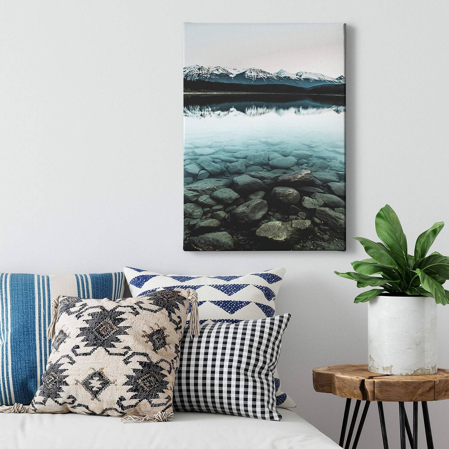 home24 Idyll abstracte wanddecoratie blauw, 50 x 70 cm