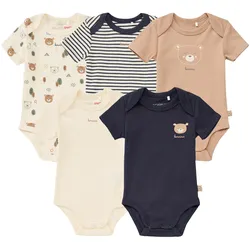 Bornino Lieblinge 5er-Pack Bodys kurzarm Tiny Forest, blau | beige, 74