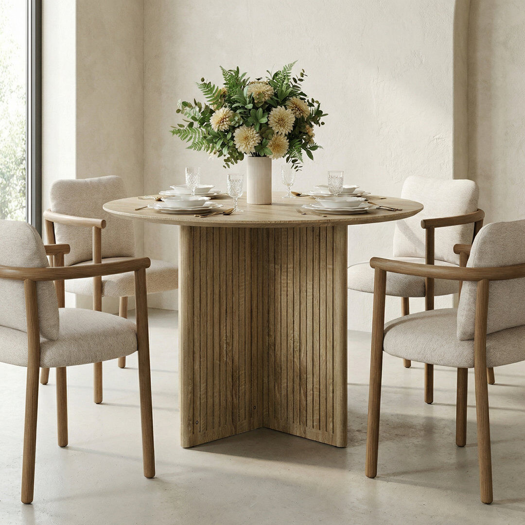 East Urban Home Round Dining Table Natural Wood