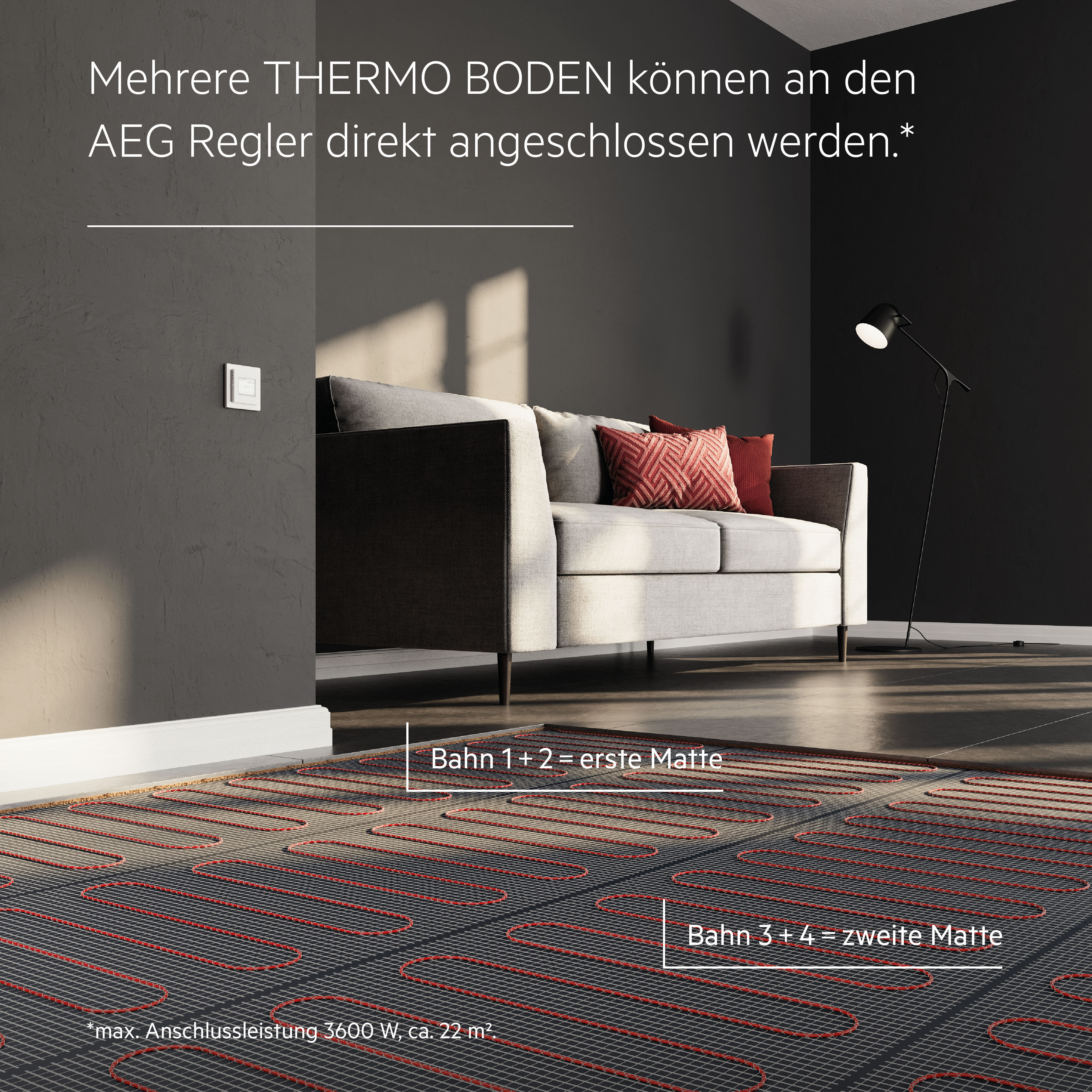 AEG HAUSTECHNIK Fußbodenheizung "Basis Thermo Boden »TBS TB 160/8«", weiß, B/L: 50cm x 1.600cm, Heizmatten, Elektrische Fußbodenheizung, Heizmatte 8 m², 160 W/m², Fußbodenheizung