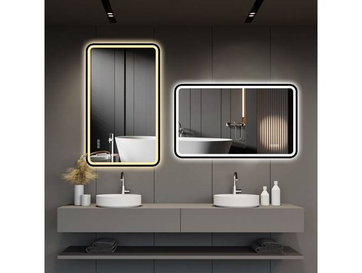 Miroir salle de bain led 70x90 cadre aluminium noir anti-buée 3 couleurs IP44.