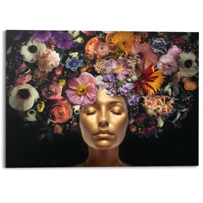Deco-Panel REINDERS "Kopf mit Blumenkopfschmuck", bunt (farbe bild(er): mehrfarbig), B:140cm H:100cm T:2cm, Bilder, Wohnzimmer - Mehrfarbig - MDF - Menschen - 140x100 cm