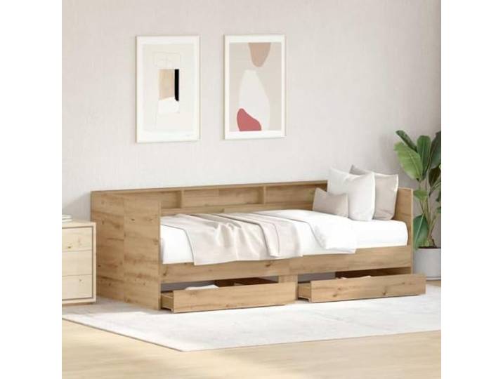 KTHLBRH Daybed Eiche Handwerk 90 x 200 cm Holz Mehrschichtig Mit Schubladen, rustikales Design, Schlafsofa, pflegeleicht, Verwendung im Innenbereich