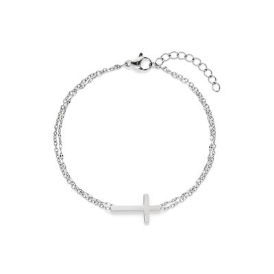 Armband S.OLIVER "Modern Cross, Kreuz-Optik", silber (edelstahlfarben), Armbänder, Damen, 21cm, Edelstahl, Armband