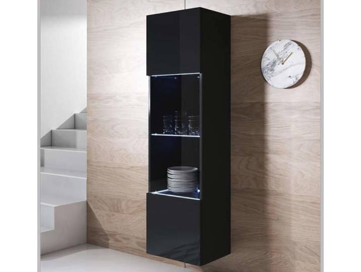Design Ameublement - Vitrine Armoire LED LUKE V6 Suspendue - 1 porte - Noir Brillant - 40x165x29cm